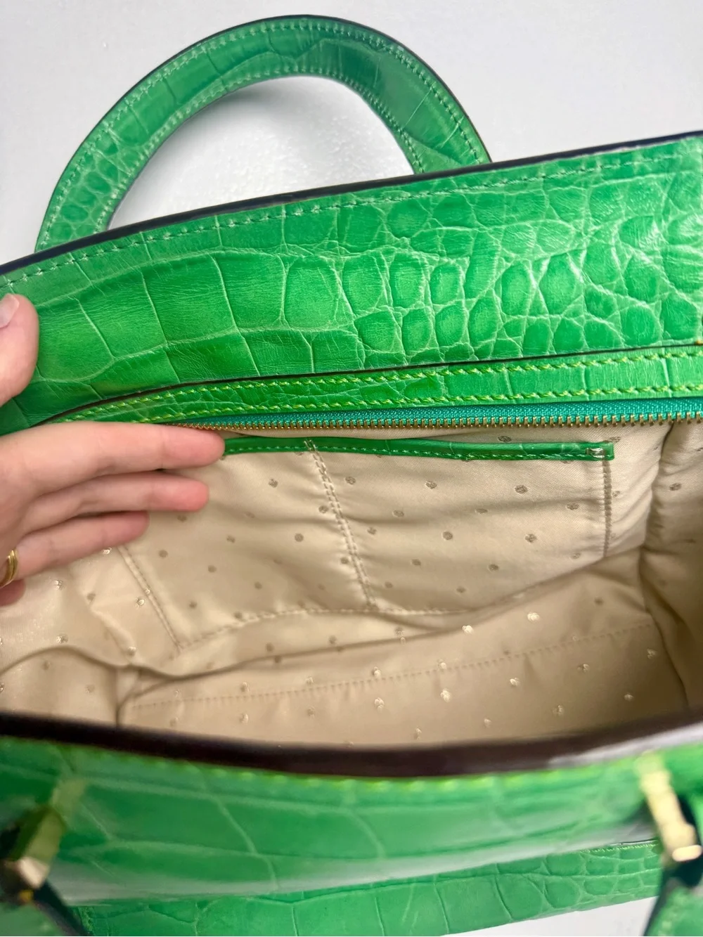 Kate spade Green Croc-Embossed Leather Tote Handbag